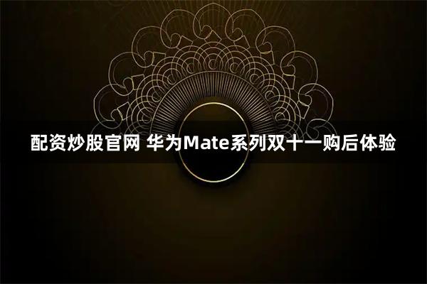 配资炒股官网 华为Mate系列双十一购后体验